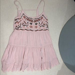 Flower embroidered pink sunday dress